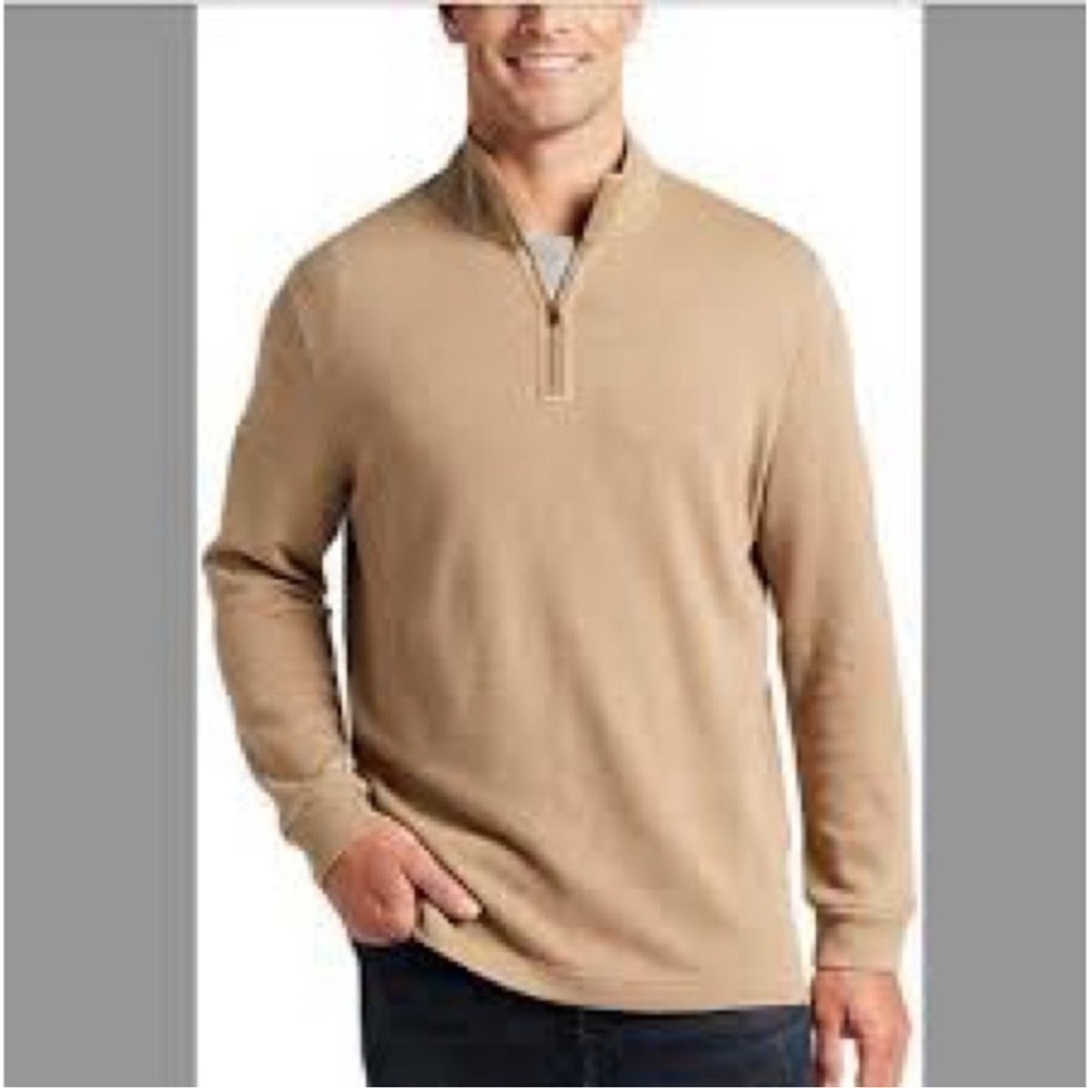 Menβs Van Heusen Beige Jaspe ClassicβFit Ottoman QuarterβZip Pullover β Large